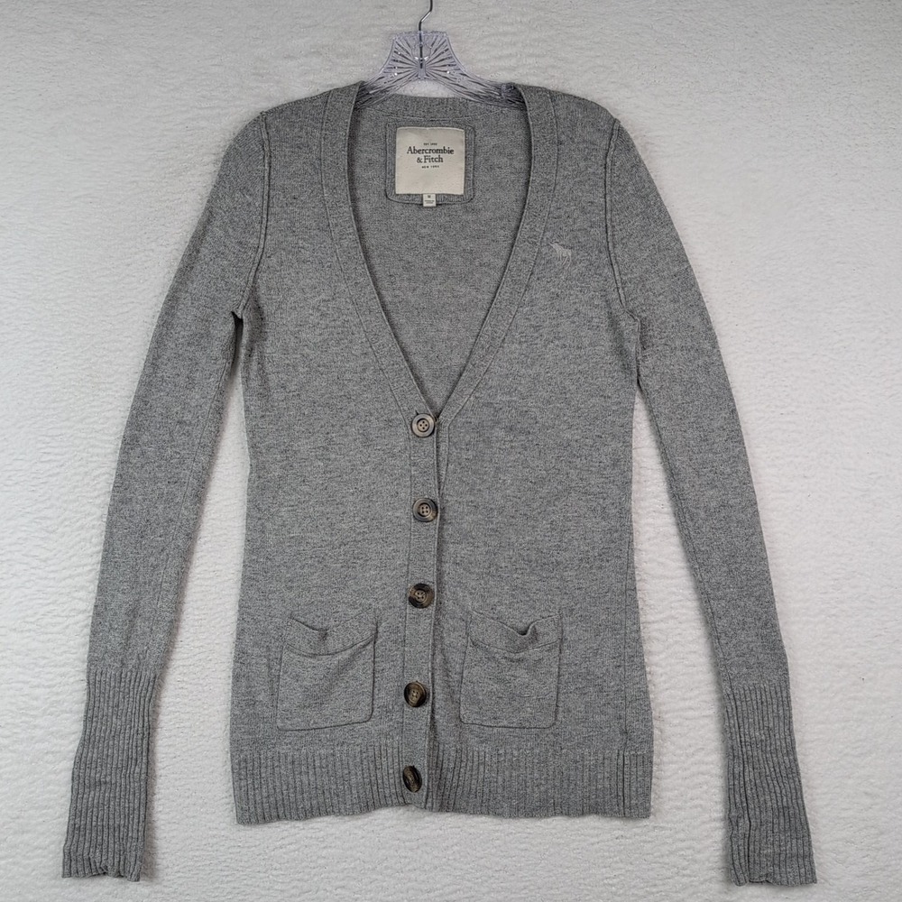 VTG Abercrombie & Fitch Cardigan Sweater Gray Slim Fit Wool Blend Women's M